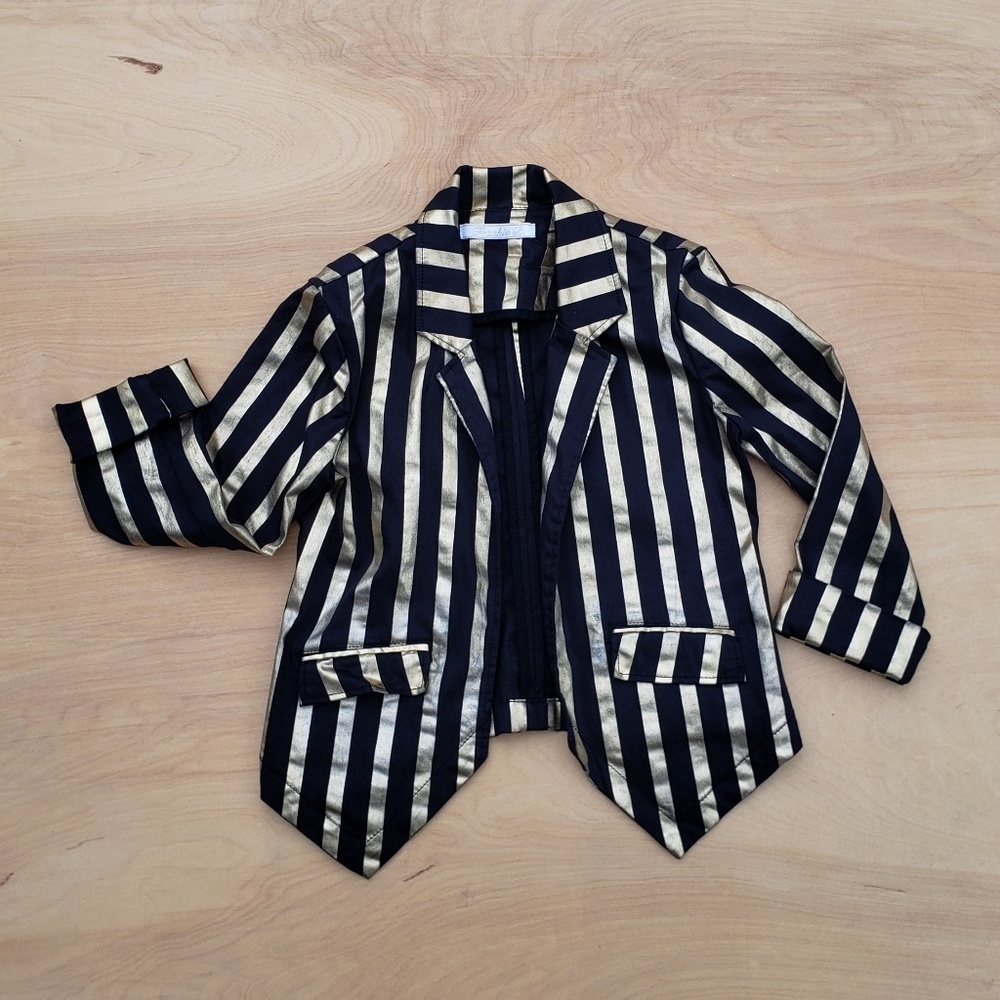 Frankie B Gold Striped Crop Blazer, Stretch